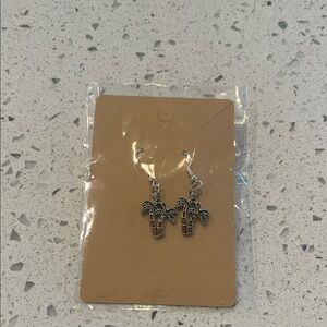 Palm Tree Dangle Earrings in Silver and Brown